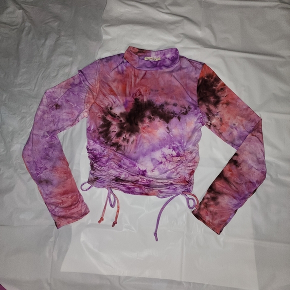 NWT Dolls Kill Pink Marbled Tye Dye Long Sleeve Crop Top - Picture 5 of 10